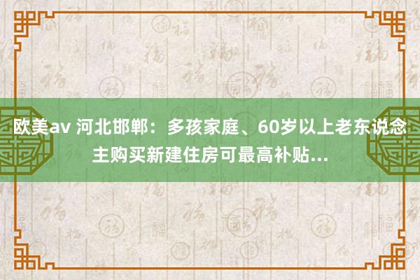 欧美av 河北邯郸：多孩家庭、60岁以上老东说念主购买新建住房可最高补贴...