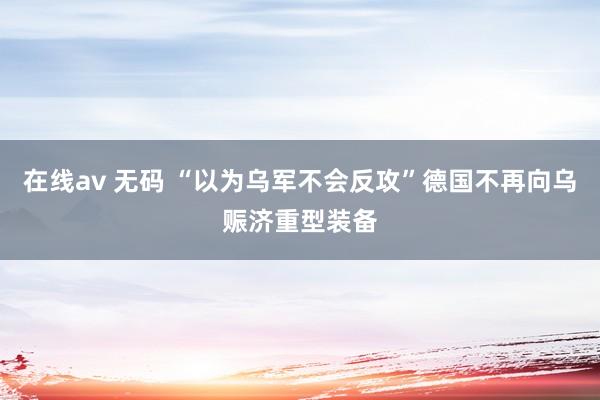 在线av 无码 “以为乌军不会反攻”德国不再向乌赈济重型装备