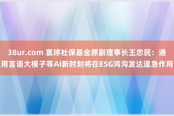 38ur.com 寰球社保基金原副理事长王忠民：通用言语大模子等AI新时刻将在ESG鸿沟发达遑急作用